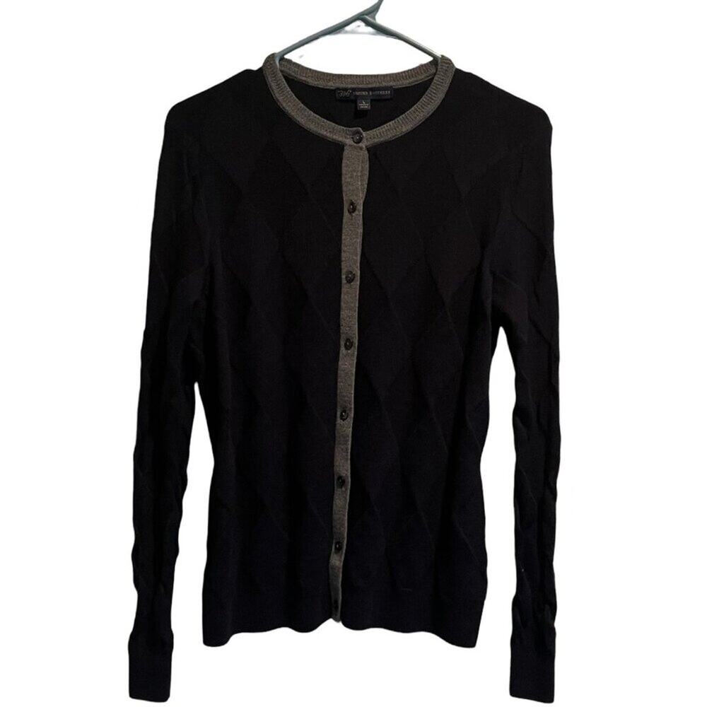 Brooks Brothers Cardigan Womens L Blue Merino Wool Harlequin Print